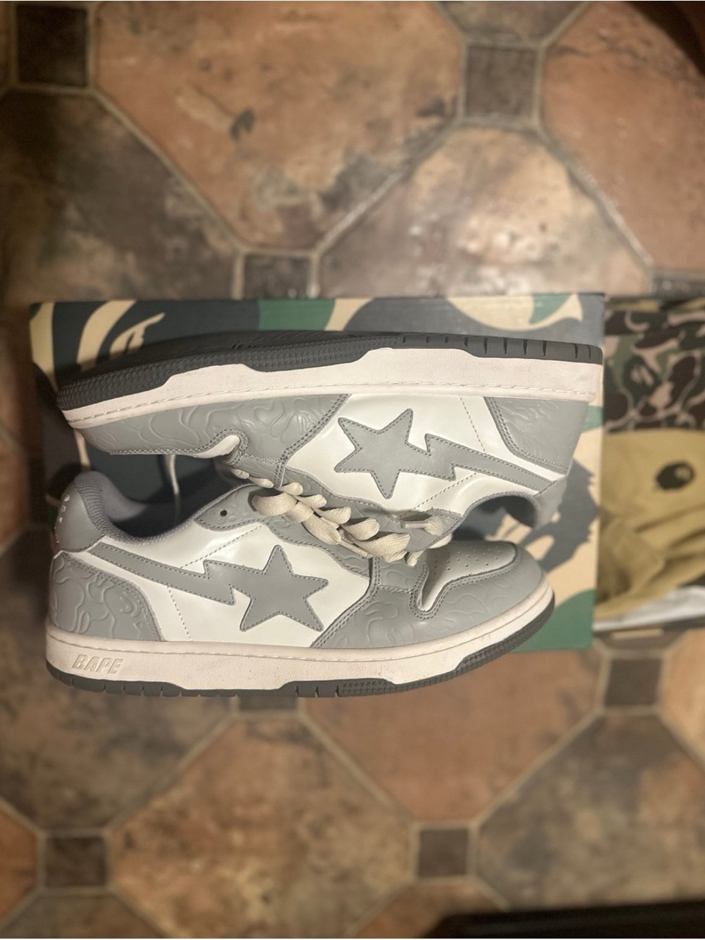 Bape Gray & White Sta Low Top Sneakers